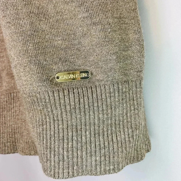 Calvin Klein Ivory taupe tan striped Colorblock Soft turtleneck sweater - Picture 4 of 6